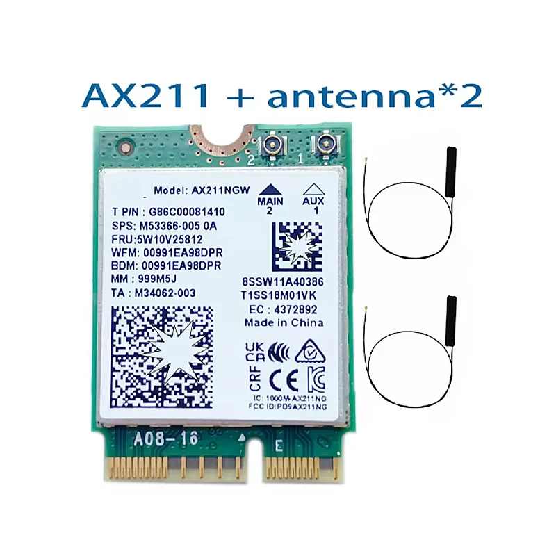 AX211NGW Tri Band 2.4G/5G/6Ghz WIFI 6E Draadloze Wifi-kaart Netwerkadapter BT 5.3 AX211 M.2 KeyE CNVio2 Windows10