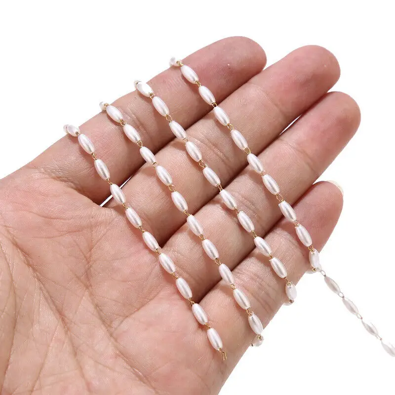 2meters Gold Stainless Steel Link Cylinder Artficial Pearl Chains For DIY Handmade Eyeglasses Chain Necklace Jewelry Making