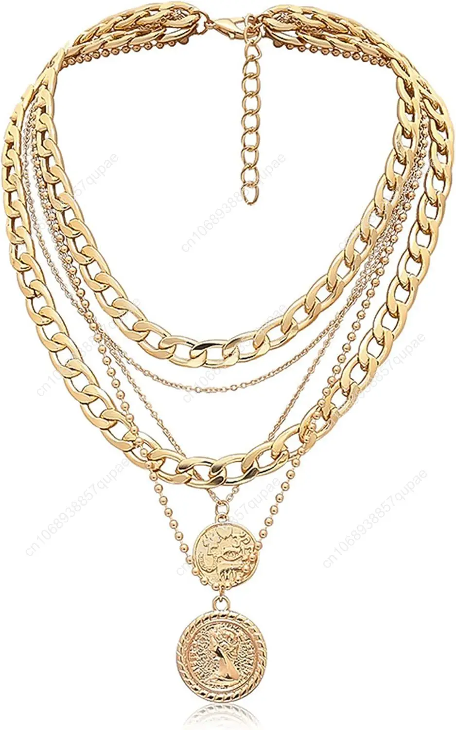 

Gold Layered Necklaces for Women Trendy Retro Coin Pendant Necklace Dainty Chunky Chain Choker Necklaces for Jewelry