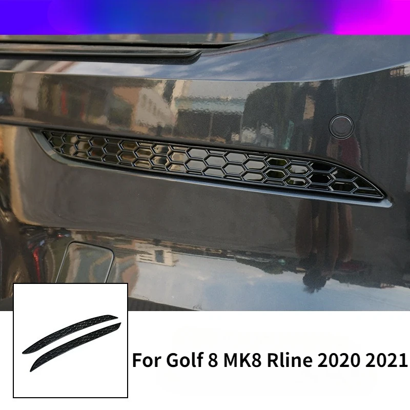 2PCS Honeycomb Tail Rear Reflector Fog Light Lamp Cover Trim Strip for Golf 8 MK8 Rline 2020 2021 Modified Black Glossy
