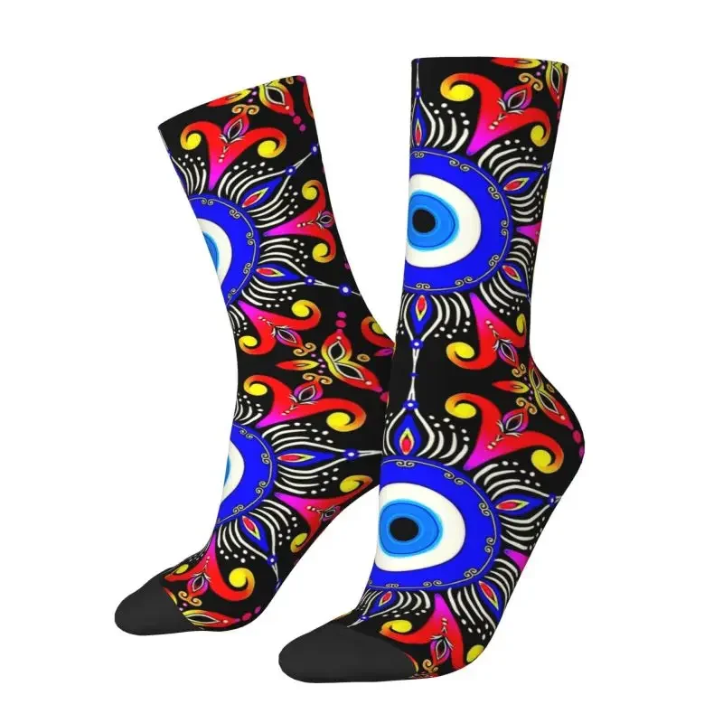 Harajuku Mediterranean Evil Eye Socks Men Women Warm Breathable 3D Printed Turkish Amulet Culture Basketball Sports Socks