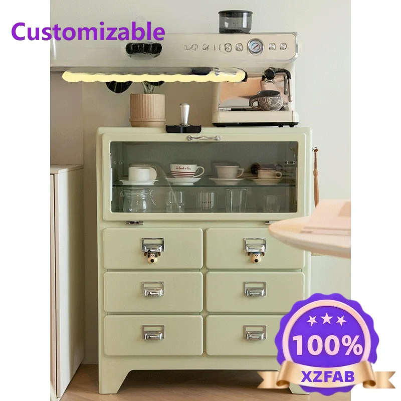 Factory Direct 2026 Household retro chest, metal door cabinet, glass door, drawer, locker, industrial style storage