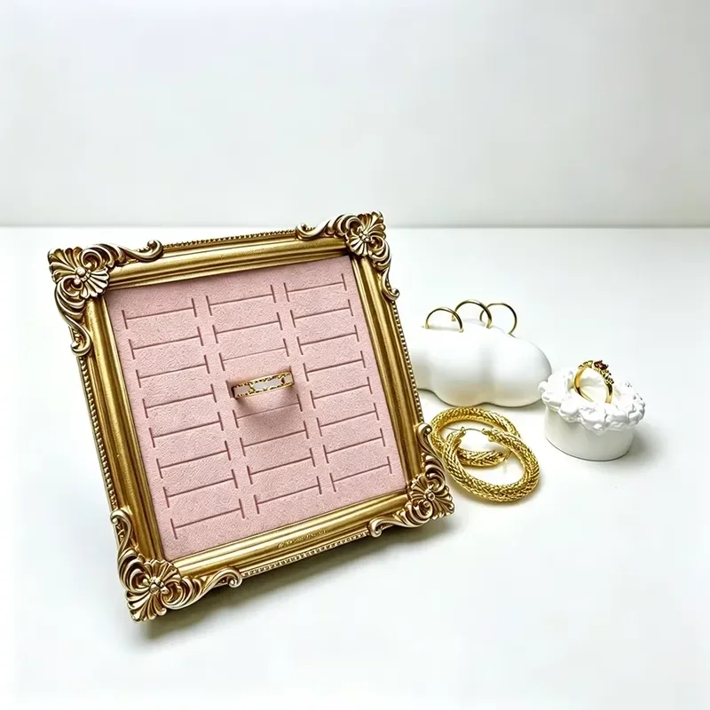Gorgeous Gold Photo Frame Ring Storage Box Velvet Ring Display Stand Vintage Jewelry Storage Box Suitable for Rings Earrings