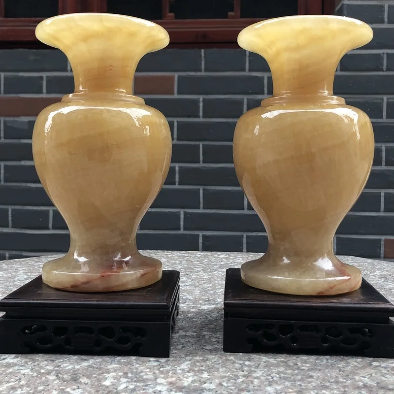 Wholesale natural beige jade vase, living room decoration, yellow dragon jade vase, home furniture, corporate business gift deco