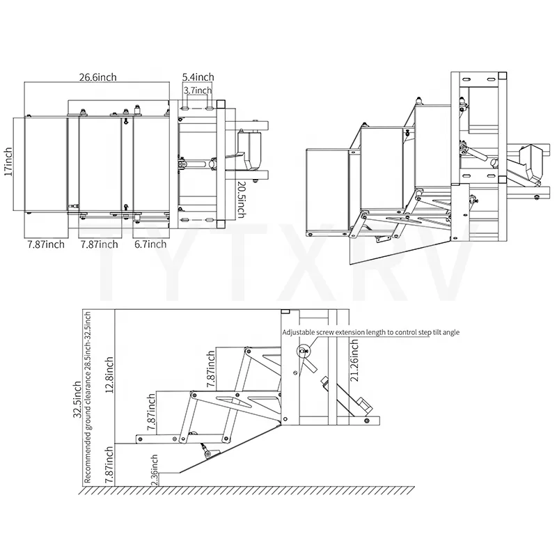 Deren RV 액세서리 LED 조명이 포함된 맞춤형 520mm RV 단계 알루미늄 스테인레스 스틸 접이식 3단계 전기/수동 S