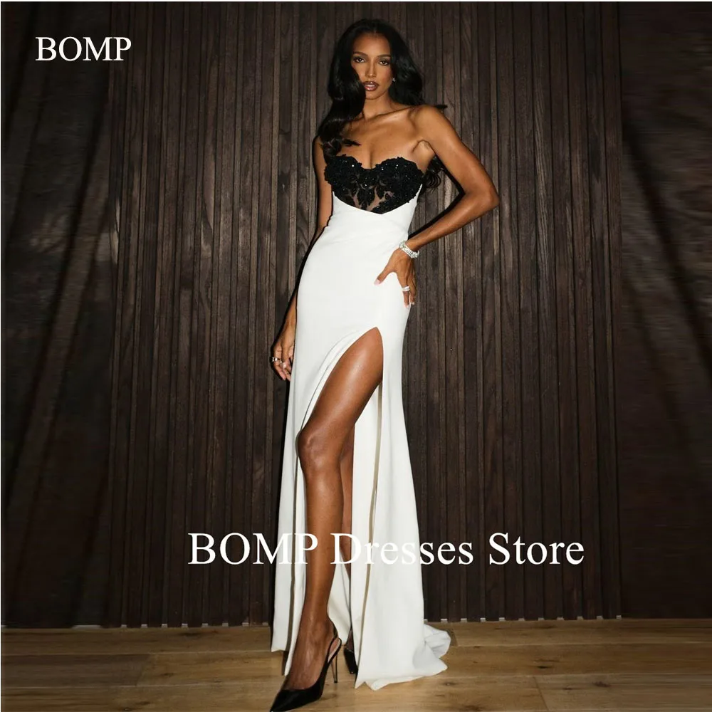 BOMP Sexy Sweetheart Mermaid Prom Dresses African Women High Split White Black Evening Gowns Long Formal Party Customized