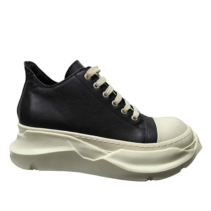 

2024ro Spring and Autumn New Leather Low-top Casual Shoes Designer Black Lace-up Thick Soled Breathable Casual Shoes Men's Shoes