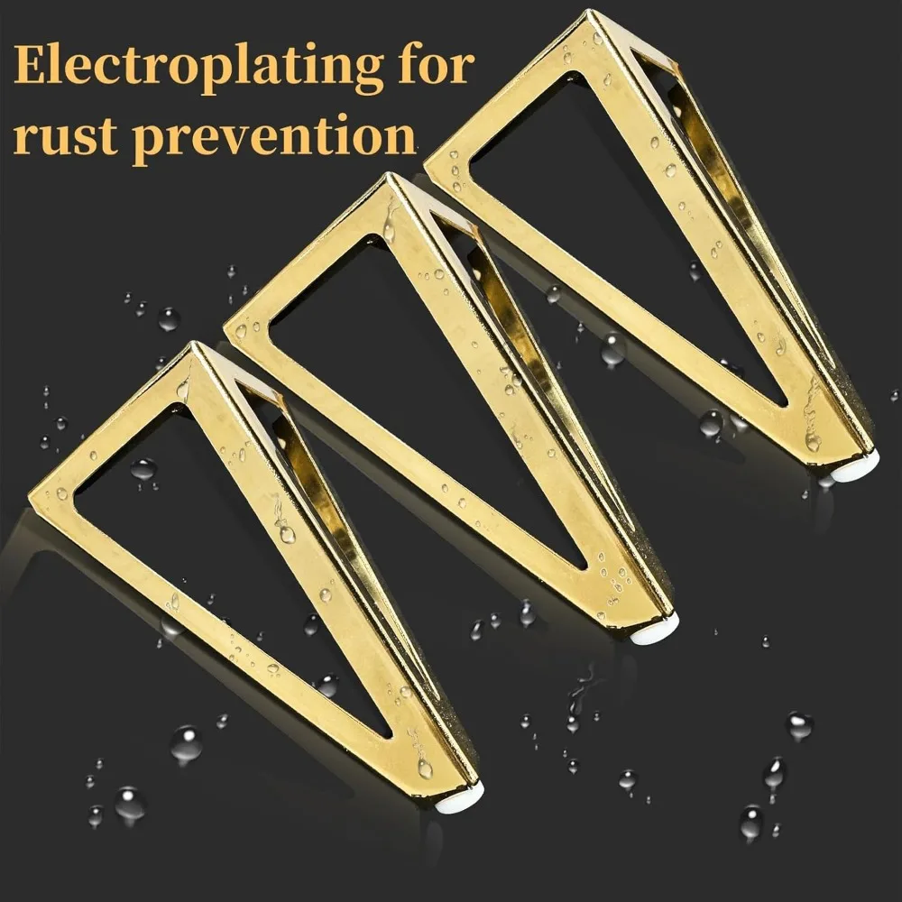 مجموعة أرجل الأثاث الذهبية مقاس 6 بوصات مكونة من 4 قطع، أقدام أثاث معدنية حديثة مع واقيات أرضية، وأرجل خزانة طاولة شديدة التحمل للمقصورة