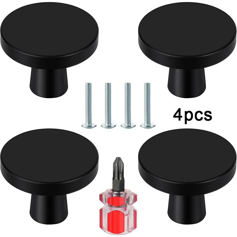 

4 PCS Black round Cabinet Knobs Single Hole Aluminum Alloy Drawer Pulls Cupboard Handles for Kitchen Wardrobes