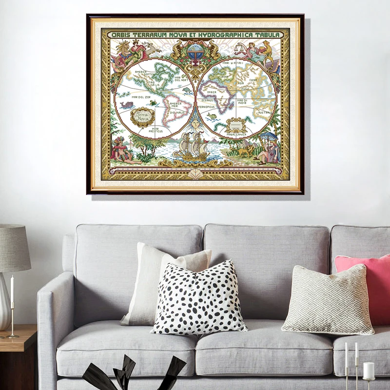 Old World Map Counted Cross Stitch Kits Patterns Unprinted Fabric Embroidery Set 11 14CT DIY Handmade Needlework Home Decoration