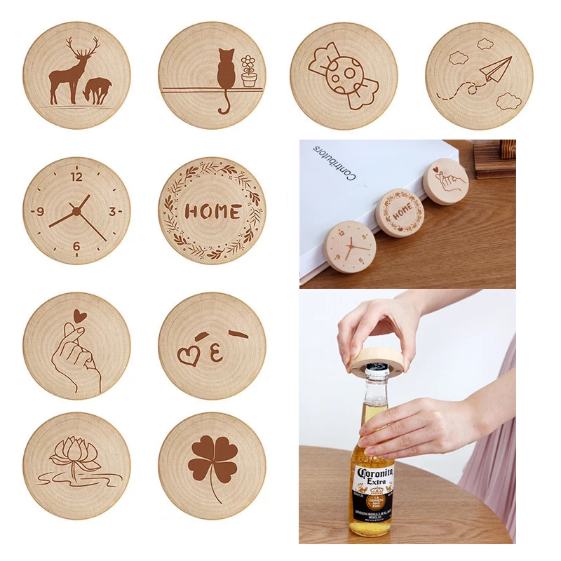 

30Pcs Blank DIY Wooden Round Shape Bottle Opener Coaster Fridge Magnet Decoration Bottle Opener