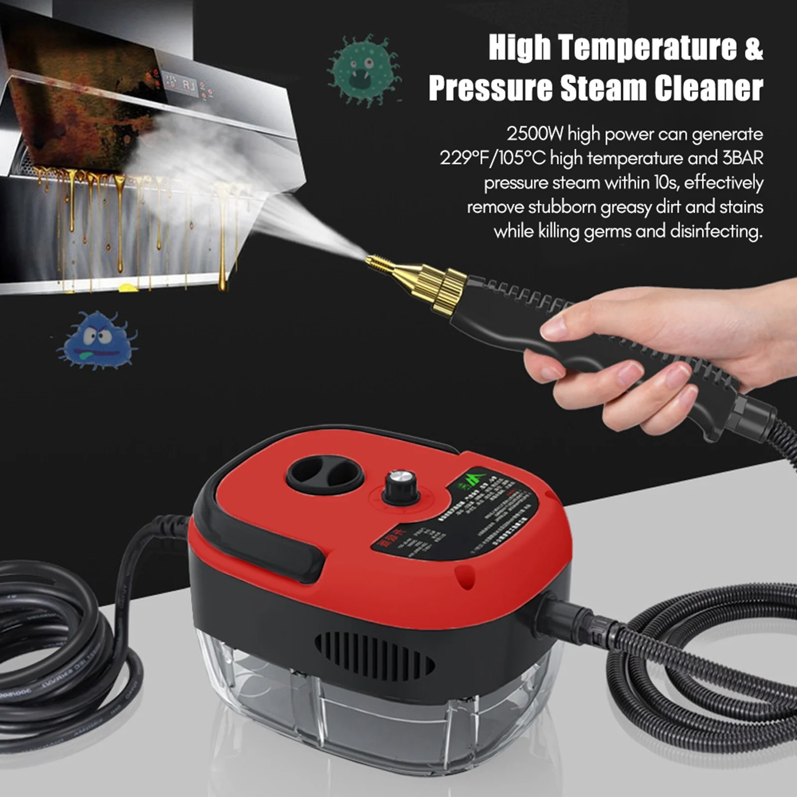 Handdampfreiniger, 2500 W, hohe Leistung, 6 Geschwindigkeiten, einstellbare