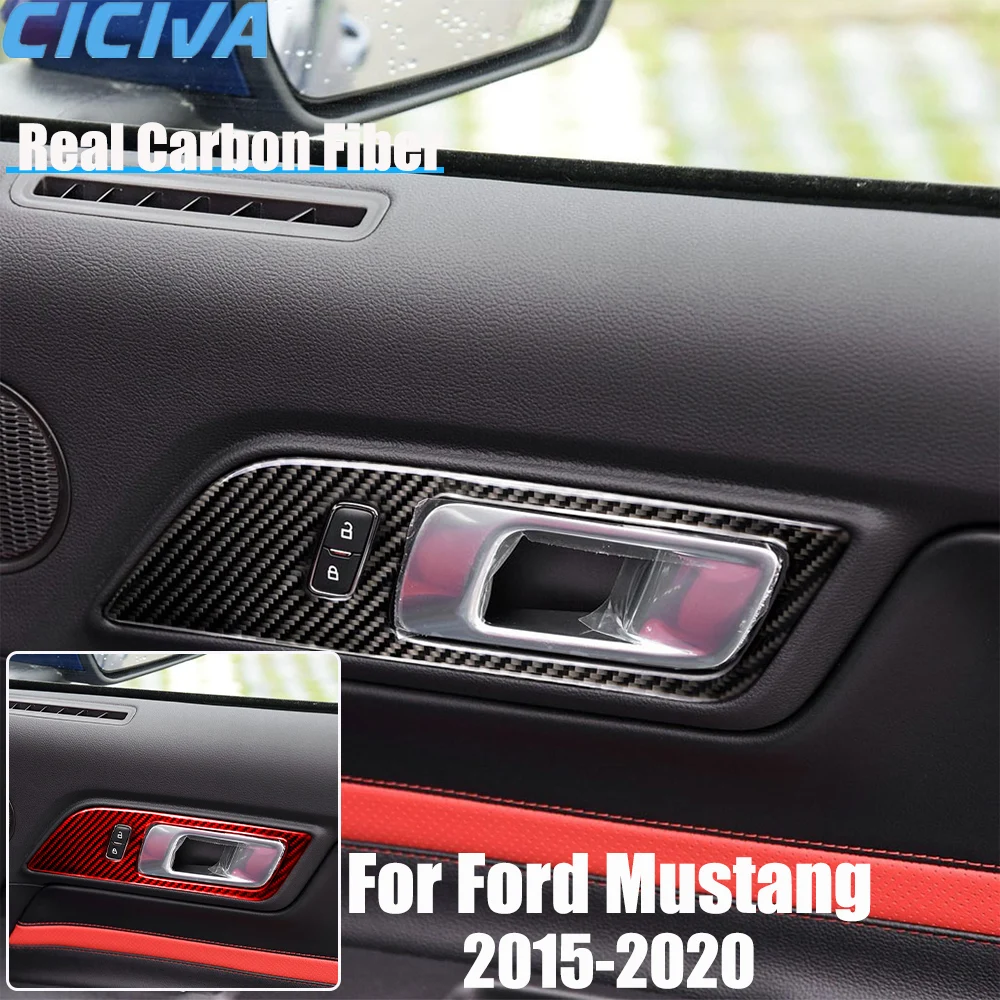 

Real Carbon Fiber Car Accessories Door Handle Panel Trim Cover Soft Sticker For Ford Mustang 2015 2016 2017 2018 2019 2020