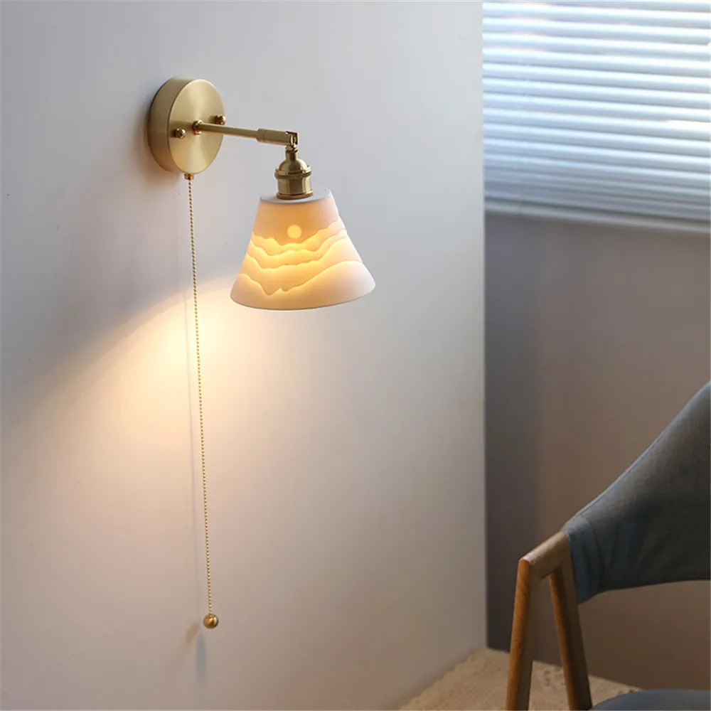 Nordic Home Decoration Bedside Ceramic Wall Light LED With Pull Switch Adjust Lamps For Living Room Bedroom Sconce Lamp Fixture