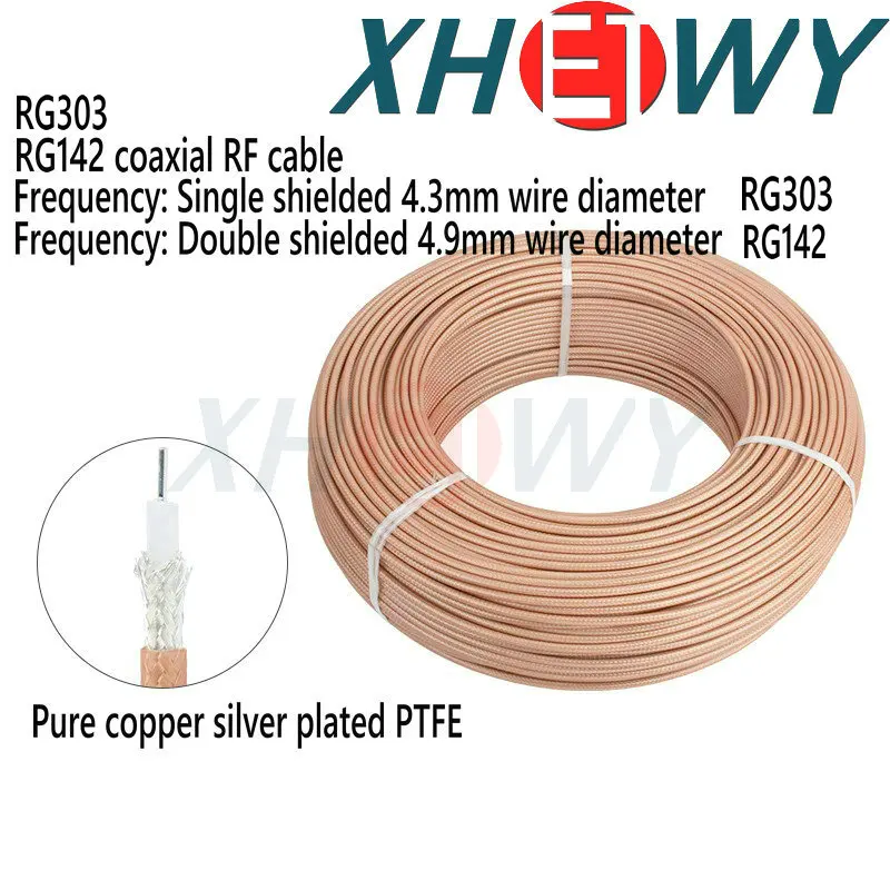 1 meter RG142 RG303 RF coaxial silver plated wire with single/double shielding 50-3 0-12G high temperature resistance