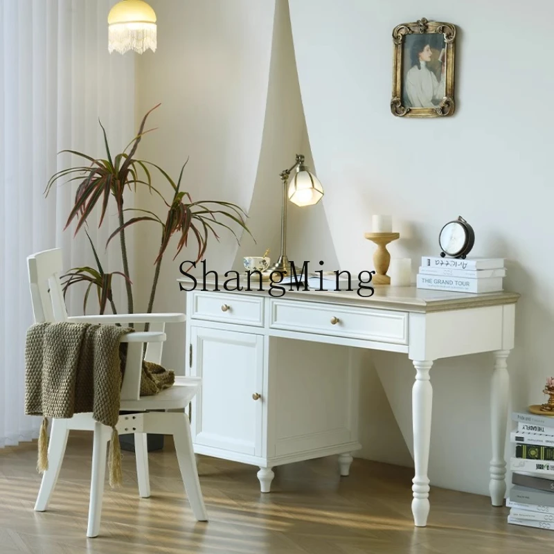 

CL exquisite white all solid wood desk with cabinet computer desk study room home bedroom study desk