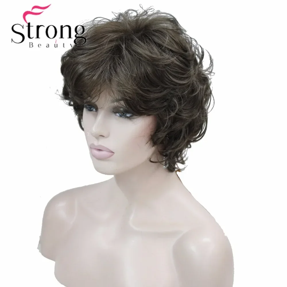 StrongBeauty Short Wavy Soft Classic Cap Full Synthetic Wig Brown Women's Wigs COLOUR CHOICES