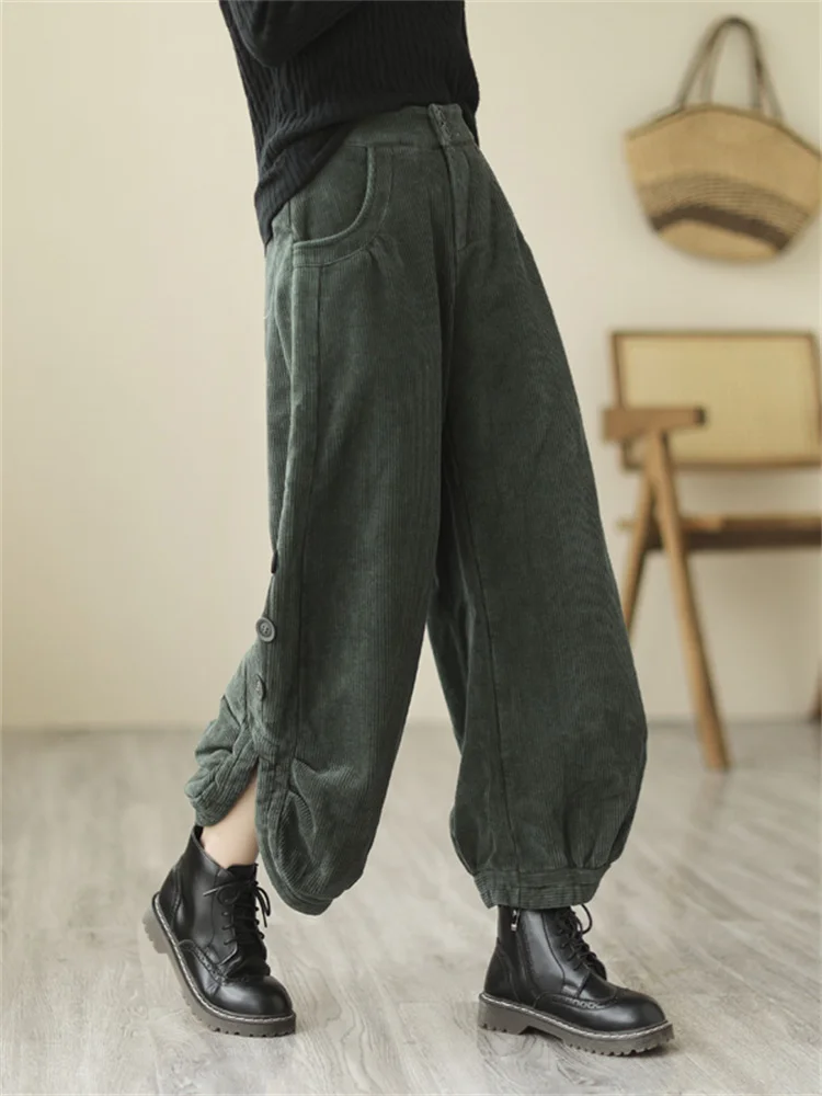 Oversized Korea Winter Velvet Corduroy Hig Waist Ankle Length Pant 2023  Women Harem Pants Ladies Casual Loose Vintage Trousers