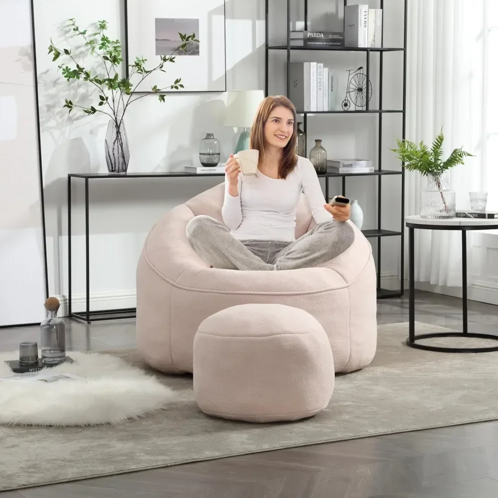 Comfy Bean Bag Sofa with Ottoman for Adults, Bean Bag Sofa Chairs Super Soft Lazy Sofa Chair with Memory Foam, Modern