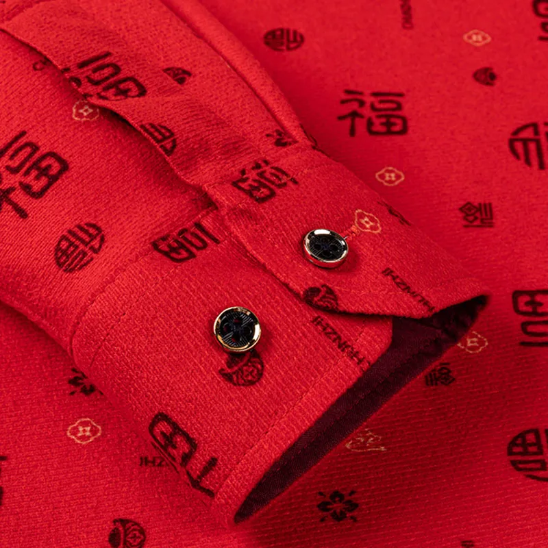 Plus Größe Neue Festliche Winter Warme Verdickte Langarm Shirts Für Männer Einzelne Tasche Casual Trends Mode Elegante Druck Kleidung