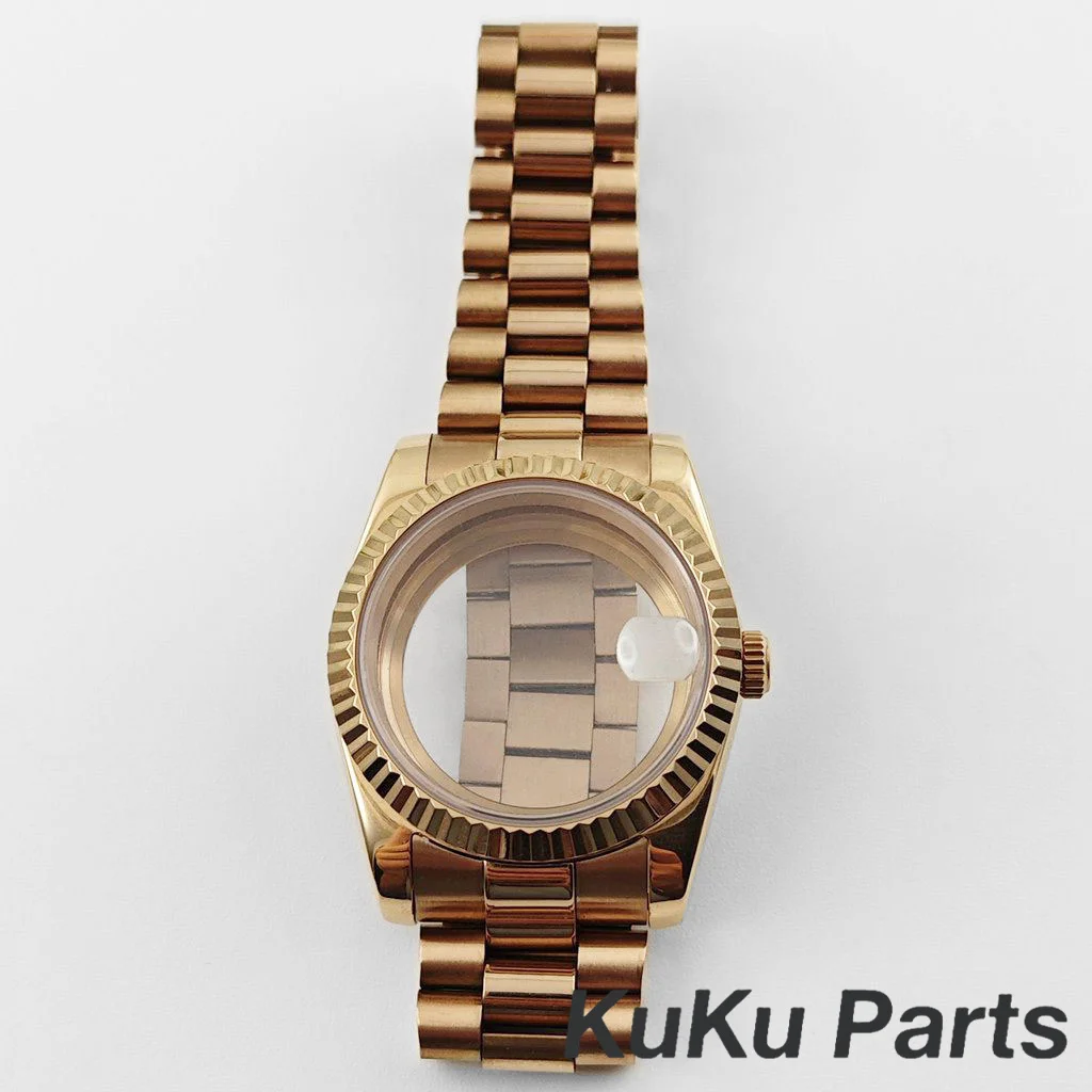 NH35 36MM/40MM 로즈 골드 프레지덴셜 브레이슬릿 사파이어 크리스탈 시계 케이스 (NH34, NH35, NH36, NH38, NH70, NH72, ETA2824 무브먼트용)