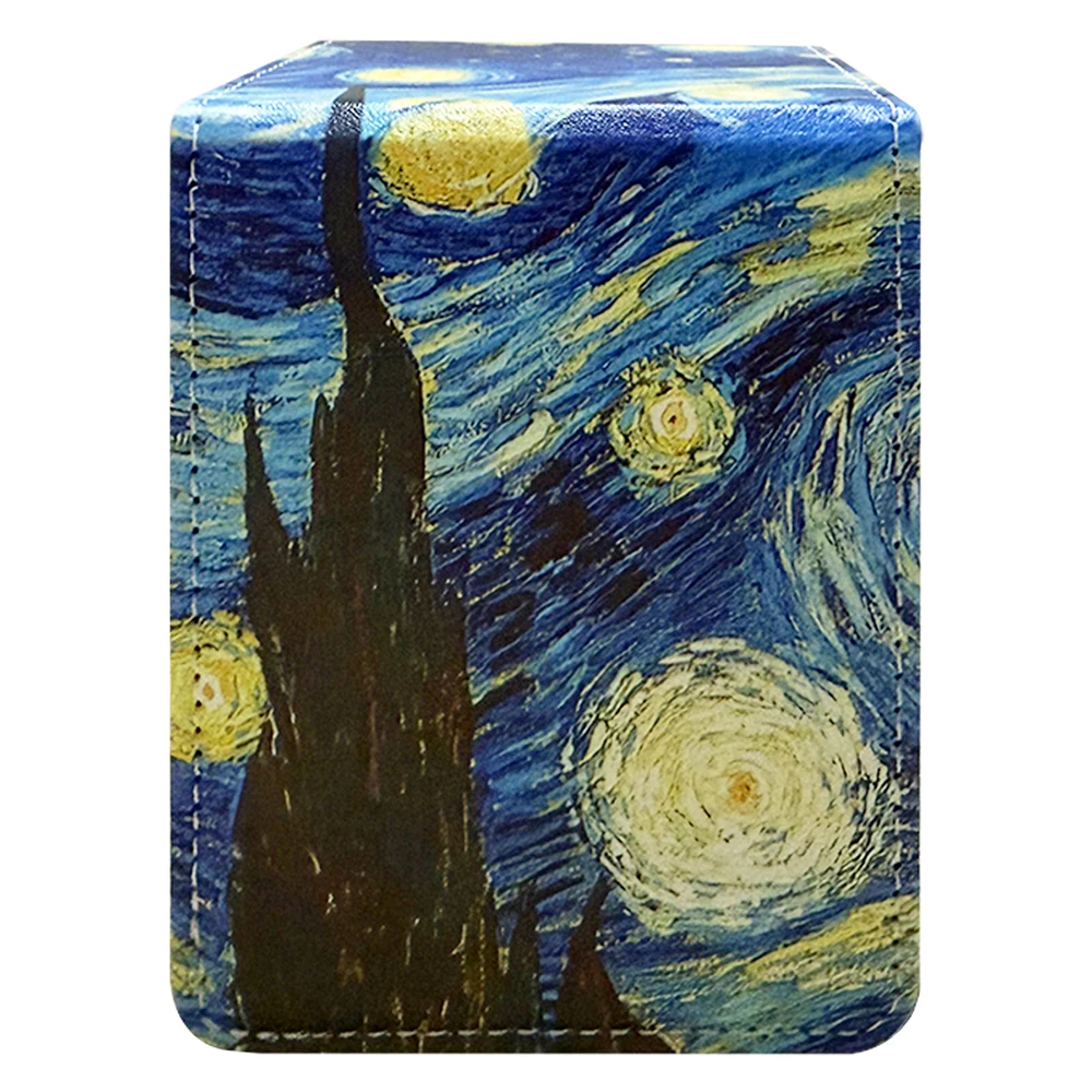 Starry Night Game Trading Card Portable Storage Box Blue Sky PU Leather Premium Deck Case Holding100+Double Sleeved Cards TCG