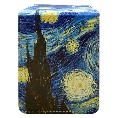 Imagen 2 del producto Caja de almacenamiento portátil para tarjetas comerciales de juego de noche estrellada, estuche de cubierta Premium de cuero PU con cielo azul, 100 + tarjetas de doble manga TCG