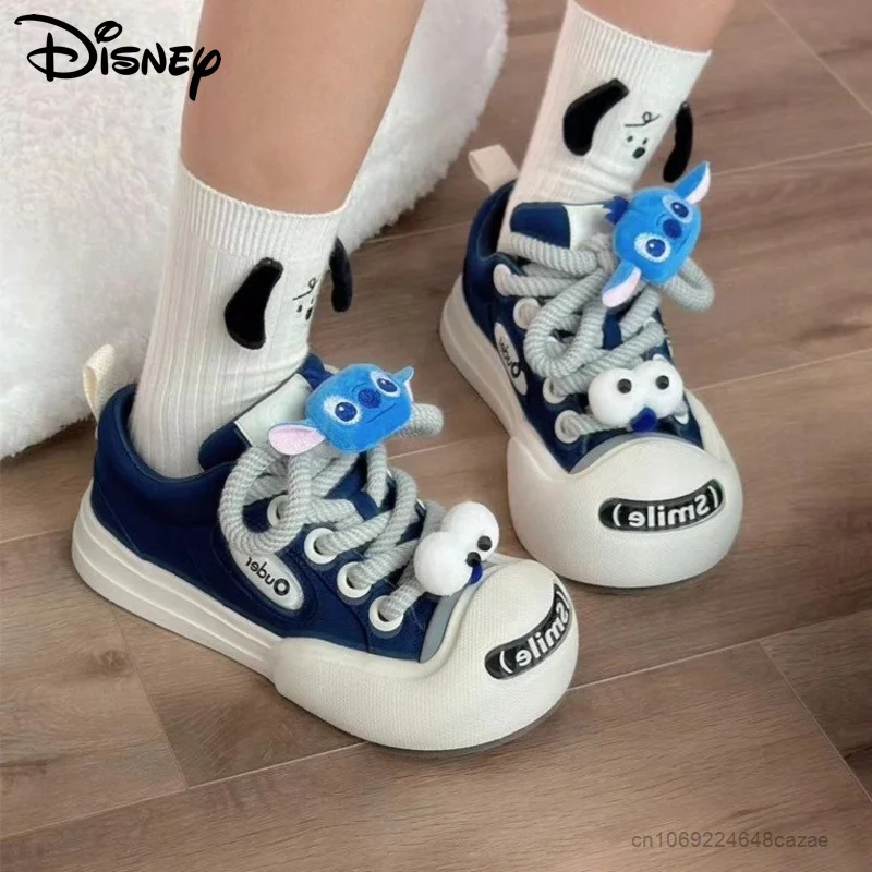 Disney Cartoon Stitch Blue duże głowy płaskie buty sportowe kobiety słodkie płócienne buty Y2k dziewczęce nowe modne codzienne tenisówki