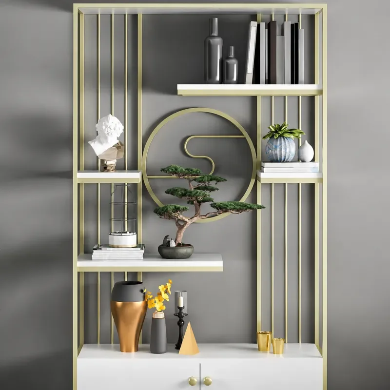 Modern Wrought Iron Bookshelf Floor to Ceiling Metal Display Shelf Simple Living Room Entrance Partition Multi Layer Storage