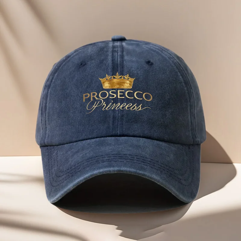 1pc Vintage Baseball Cap - Prosecco Princess Crown Letter Print, Adjustable Snapback Design, Multiple Colors Available, Distress
