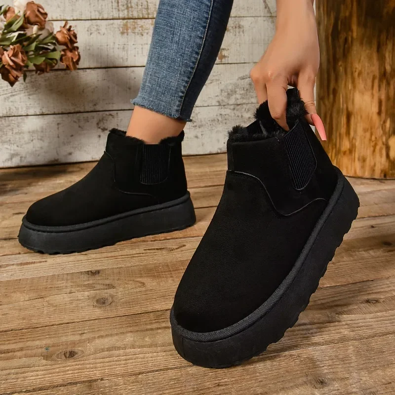 Winter Women Short Plush Warm Snow Boots Casual Shoes  New Suede Fur Chelsea Ankle Boots Flats Platform Ladies Shoes