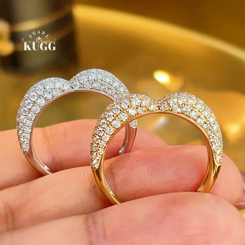 KUGG 100% 18K White/Yellow Gold Rings Luxury Design 0.80carat Real Natural Diamond Engagement Ring for Women High Party Jewelry