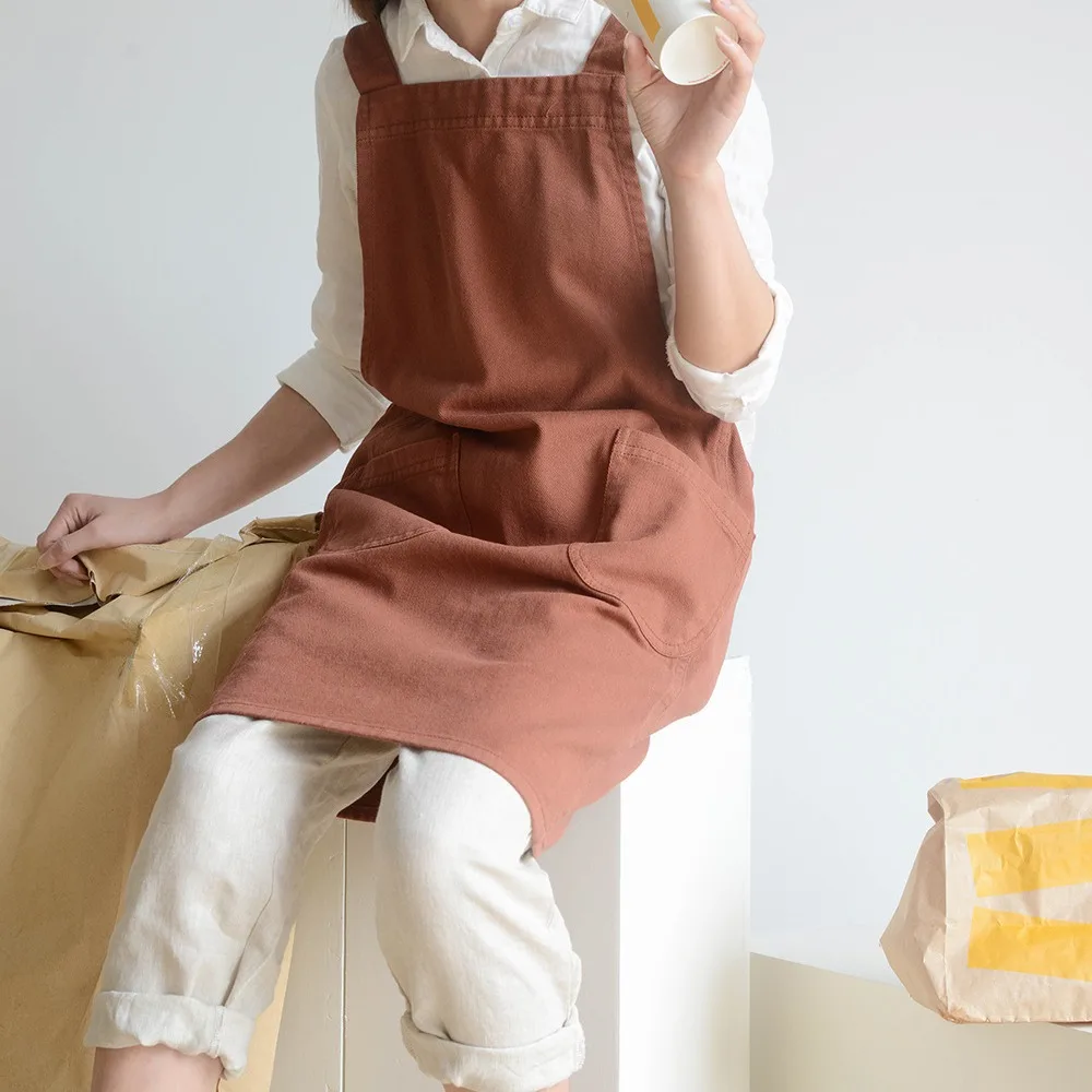 

Ruffled Apron Kitchen with Pockets for Chef Gardening Cross Back Work Women Painting with Big Pinafore Dress for Baking Cleanin