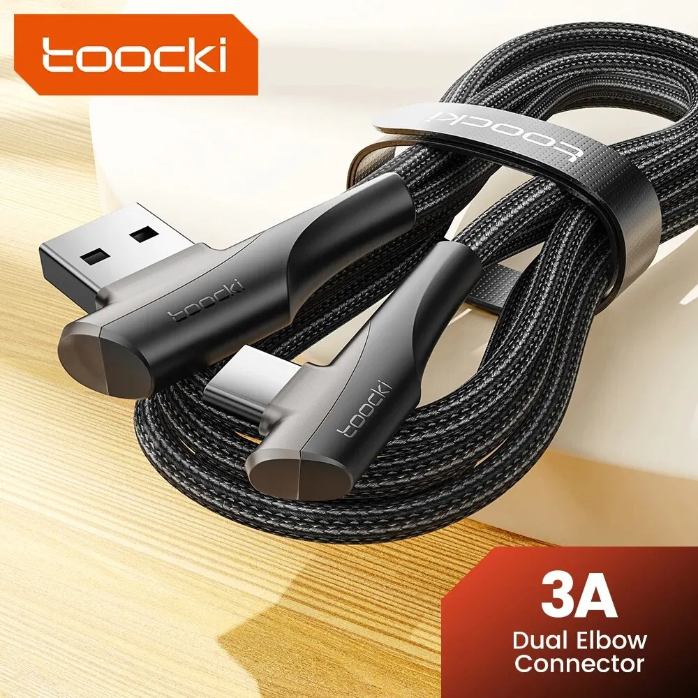 Toocki 3A USB Cable Quick Charge 3.0 Fast Charging Cable Type C 90 Degree Dual Elbow Data Cord For Huawei Xiaomi Samsung Realme