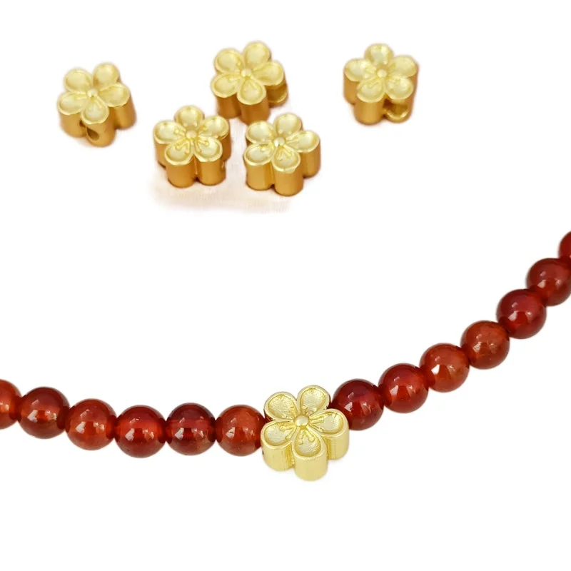 5 pcs Copper clad 18K gold small peach blossom large hole separated beads to make jewelry accessories materials loose beads
