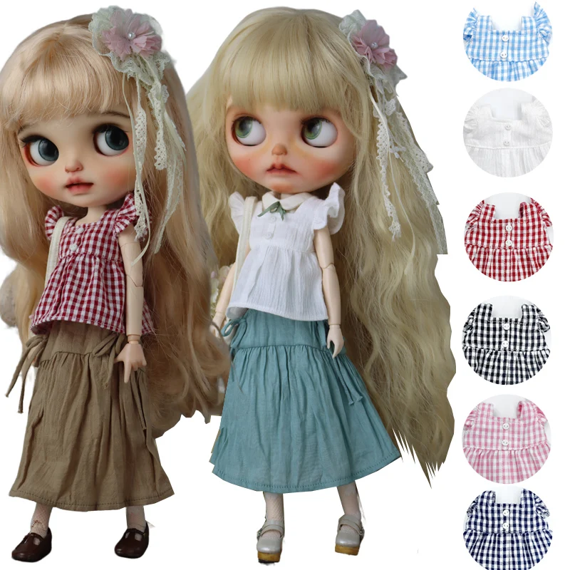 Doll Dress for Blythe Blue Pink White Blue Green strap Dress for Ob24 Ob22 Azone Doll Clothes Shirt