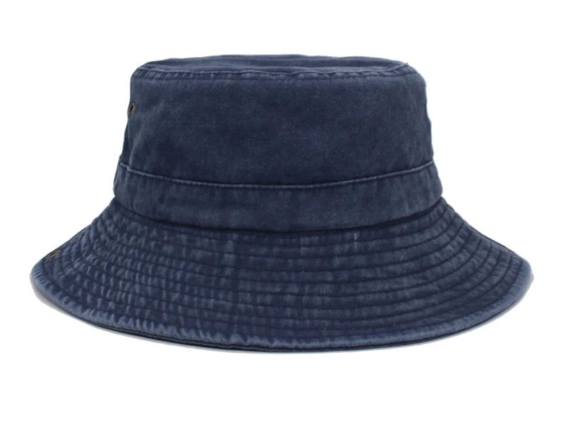 Breitkrempiger Bucket Hat für Damen und Herren, aus gewaschener, einfarbiger Baumwolle, ideal als Sonnenhut für den Außenbereich, als Reisehut oder als flacher Hut für Angeln, Wandern, Strand und Sport. – Detail 5