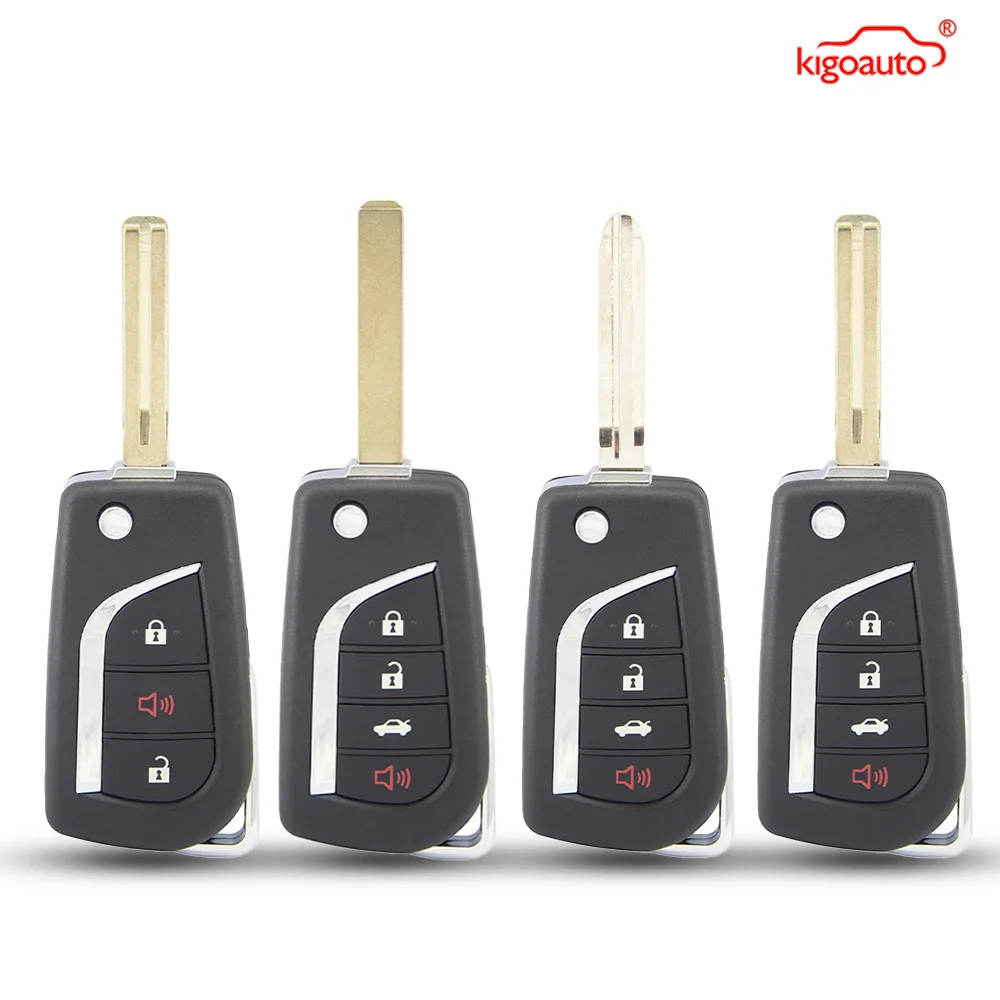 

Выкидной корпус ключа-пульта Kigoauto с 3/4 кнопками, лезвием TOY48 VA2 TOY43 для Toyota Corolla Camry Hilux FCC HYQ12BFB
