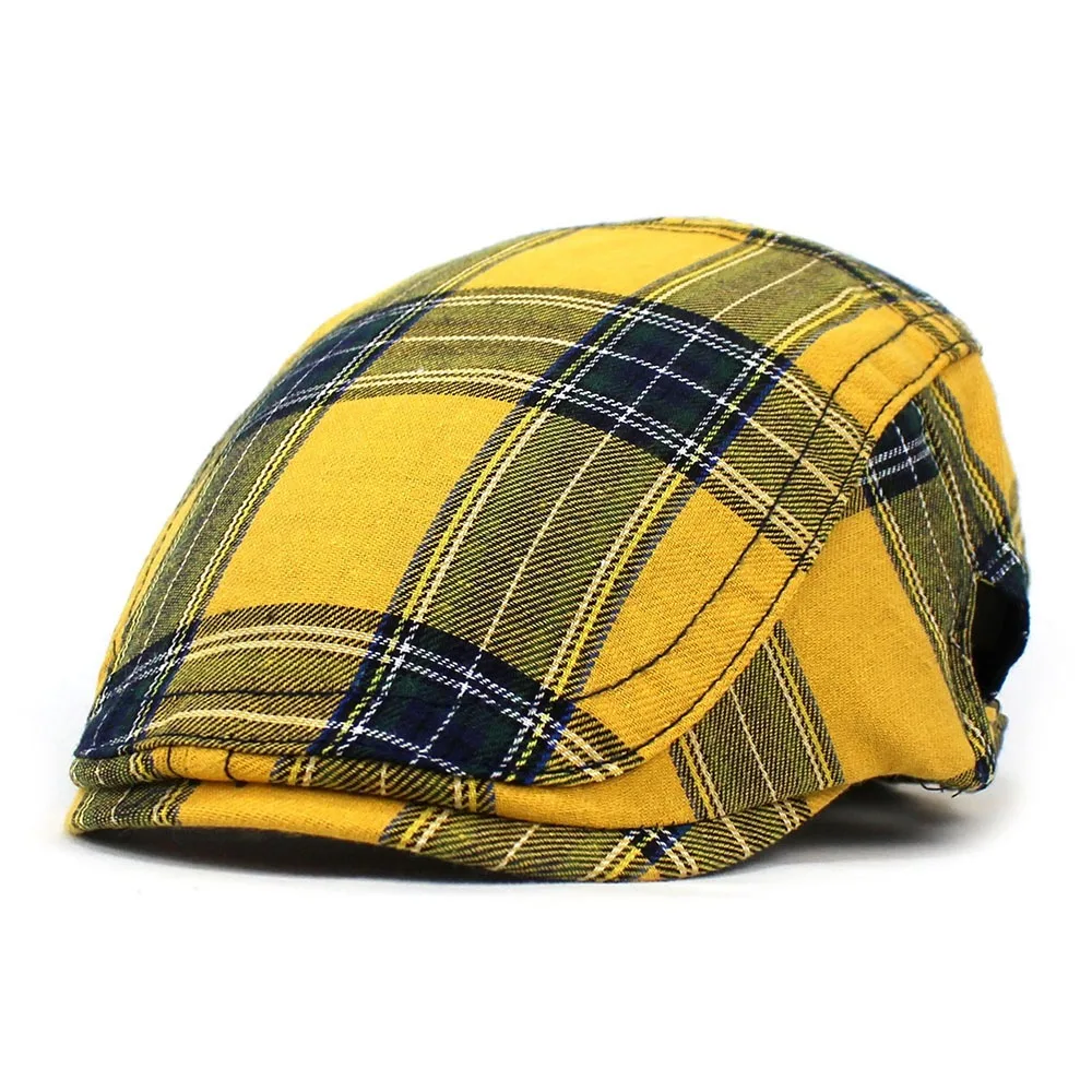 Simple Cotton Plaid Beret Cap Retro Breathable Cloth Painter Cap Sunshade Casquette Women Artist Hat Work