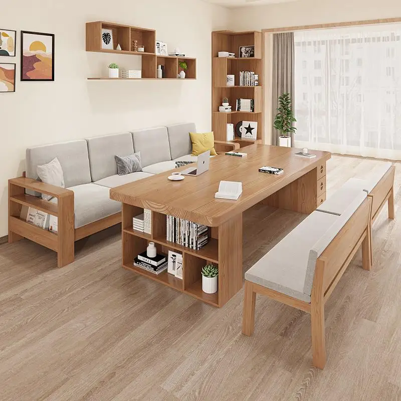 Living room log desk study table with drawers long table workbench