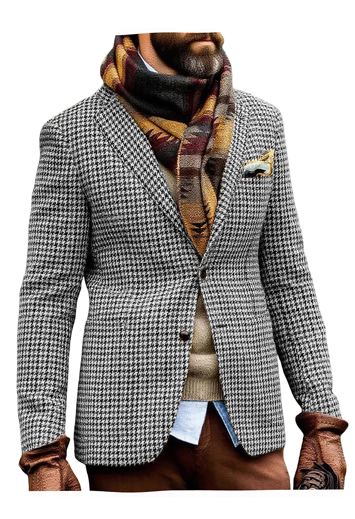 

Houndstooth Plaid Blazer for Men One Piece Suit Jacket with 2 Side Slit Slim Fit Casual Male Coat Fashion Clothes 2025 NEW