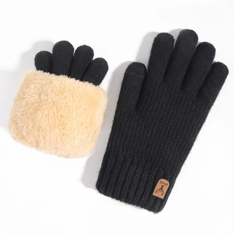 New Men's Warm Full Finger Gloves Winter Touchscreen Plus Fleece Gloves Men Women Thickening Wool Knitted Cycling Driving Gloves