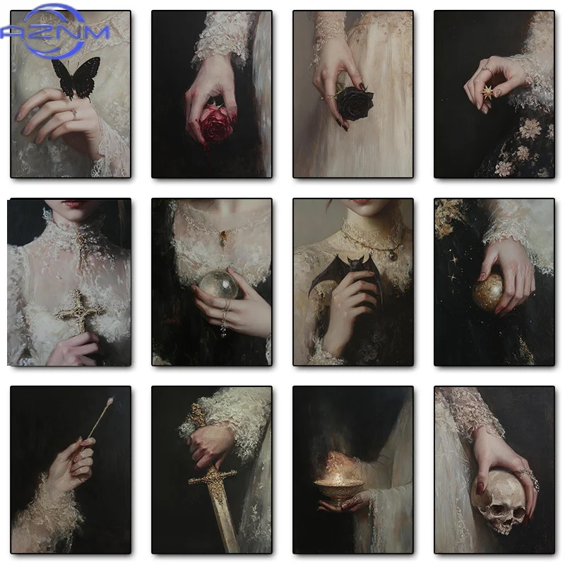 Vintage Gothic Dark Elegance Woman Posters Canvas Printing Romantic Macabre Wall Art Picture for Living Room Home Decor Gifts