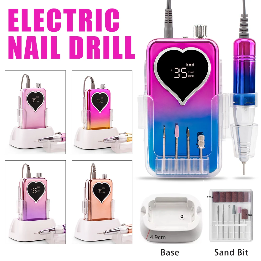 Professional Nail Drill Machine Rechargeable Electric Nail File Set for Acrylic Gel Nails Polishing Removing