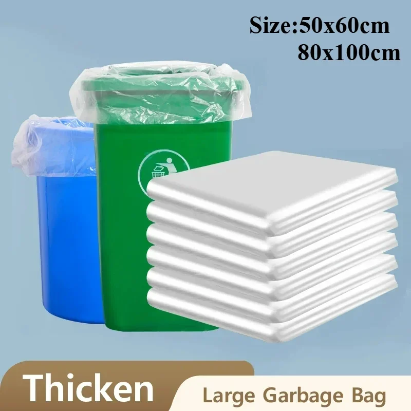 50/100PCS Extra Large White Garbage Bags Thickened Transparent Heavy Duty Disposable Plastic Bags Hotel Kitchen Dustbin Storage