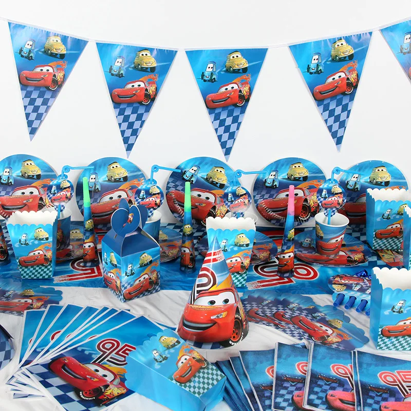 Disney Lightning McQueen Cars Birthday Party Decorations Kid Cartoon Pixar Cars Party Supplies Tableware Set Balloon Baby Shower