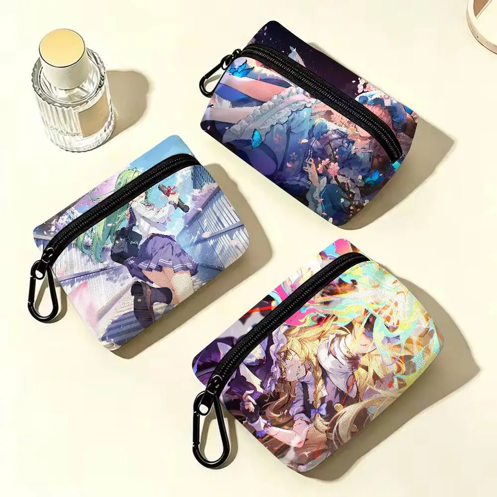 Touhou Project Waterproof Coin Purse Anime Bag, Portable Zipper Zero Wallet For Cards Earphones Small Accessories Daily Use
