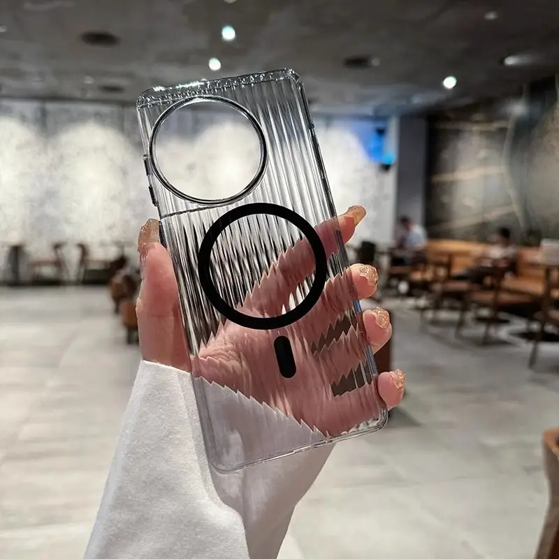 For OnePlus 13 Case Luxury Magnetic Corrugated Transparent Back Cover For OnePlus 13 Shockproof Bumper Funda