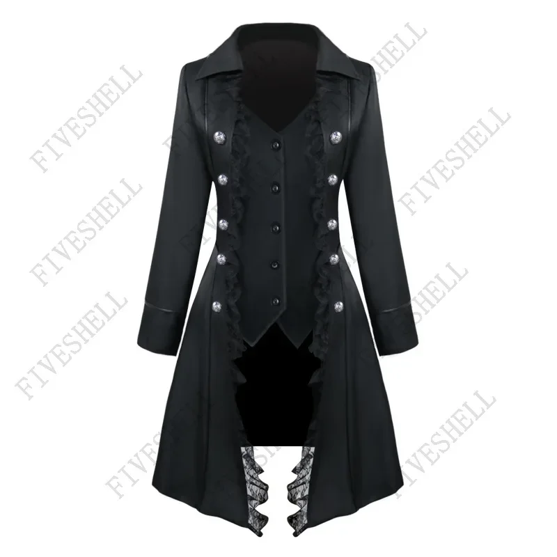 Halloween Cosplay Costumes Medieval Victorian Women Outwear Steampunk Gothic Tailcoat Button Retro Lace Long Pirate Jackets Coat