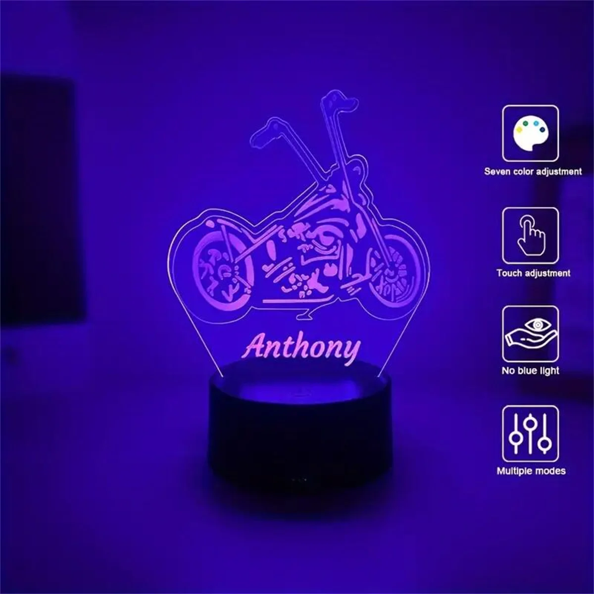 1pc Motorcycle 3D Night Light, 3D Optical Illusion Lamp With Touch, 7-Color Changing Ambient Light For Bedroom